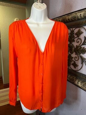 Jack Orange V-Neckline Long Sleeves Button Up Shirt Sz XS 💚